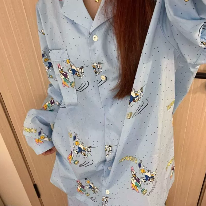 Пижама Микки Маус из хлопкового муслина для женщин, весна-осень, длинный рукав, домашняя одежда, большие размеры, интернет-хит
