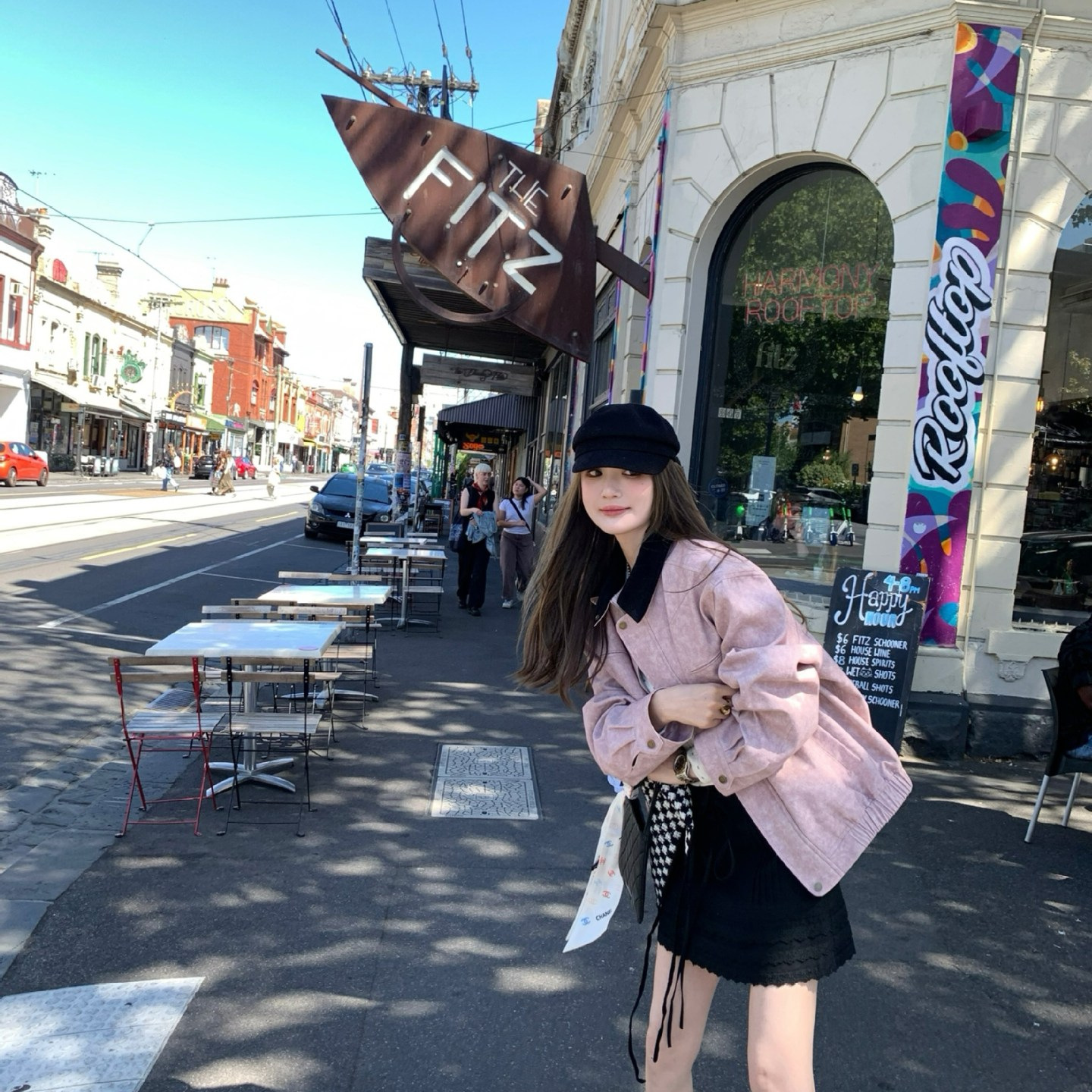 aaaaxbbb 玫瑰茶渍 巴恩风两色拼接领外套女宽松廓形口袋显瘦上衣
