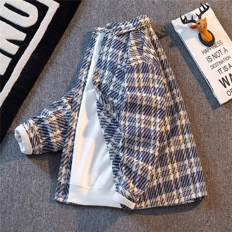 1 giacca casual versatile in stile retrò giapponese in lana scozzese da uomo, vestibilità ampia, design personalizzato #XXF016_voghion.com