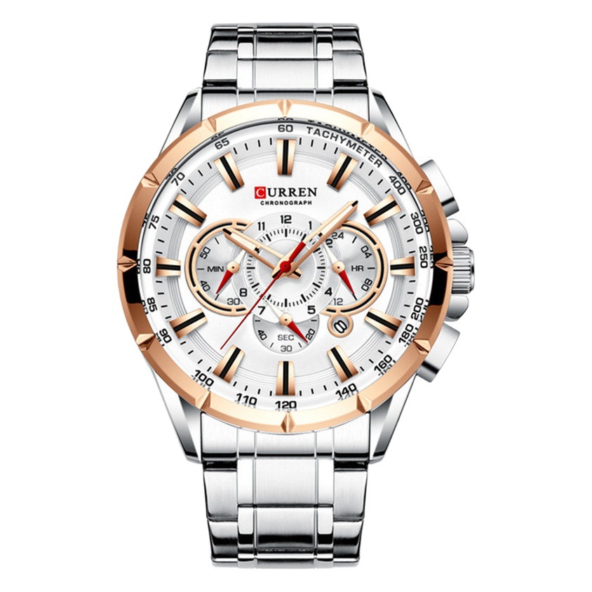 CURREN Caren 8363 hombres de negocios de acero cinturón de cuarzo Calendario de seis Pines de sincronización multifunción luminoso reloj de hombre