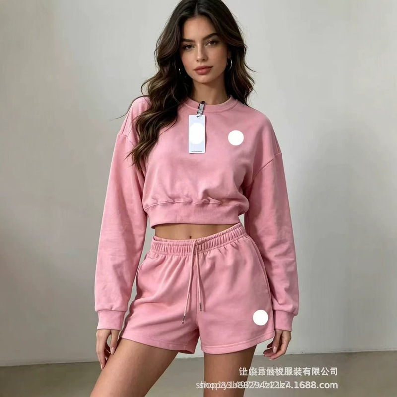 26AL New Women's Round Neck Short Fitness Sportswear Spring and Autumn Top and Shorts for Running, Loose Fit 26AL New Women's Round Neck Short Fitness Sportswear Spring and Autumn Top and Shorts for Running, Loose Fit