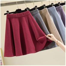 跨境新款时尚休闲纯色针织半身短裙女松紧腰百褶洋气半身短裙女