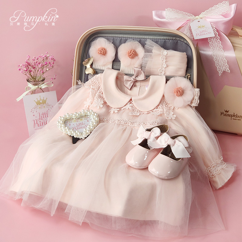 Baby Gift Box Little Princess Dress Children's One Hundred Days Old Banquet Gift Bag Spring and Autumn Pink suit