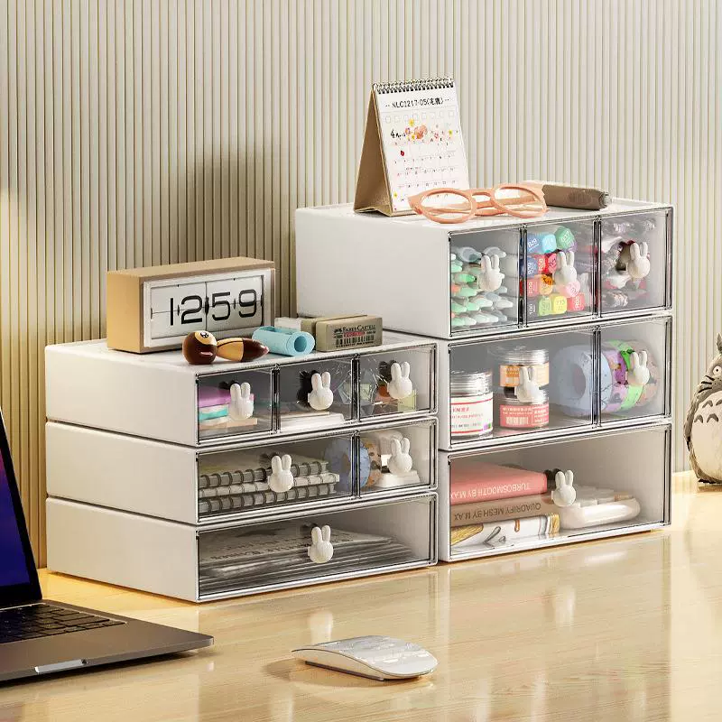 Stationery Combination Drawer Box, HIPS/Polystyrene/PP, 1–3 Drawers, Desk Organizer