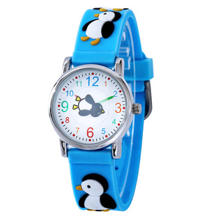 Blue Cute Penguin Pattern Cartoon Children's Watch Children's Gift Kindergarten Gift Watch Primary School Student's Prize