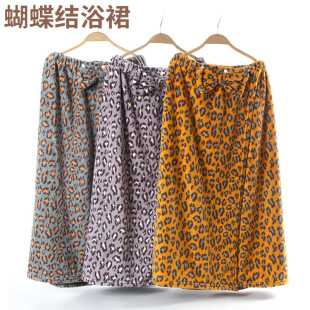 Manufacturer Wholesale 300g Coral Velvet Leopard Print Tube Top Bow Bath Skirt Bath Towel Wearable Anti-Exposure Absorbent Bath Skirt