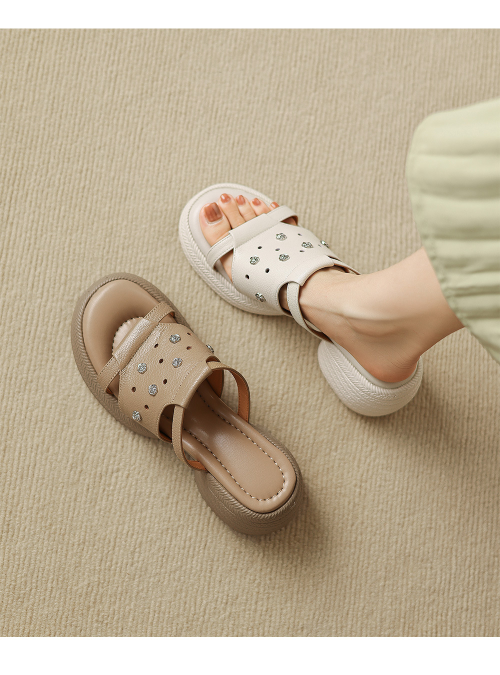 Sandal cao gót nữ hở mũi phong cách hoa, gót 6 cm — màu trắng ngà chi tiết 1