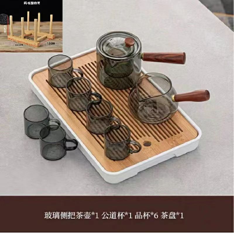 Borosilicato ahumado gris vidrio tetera mango lateral olla mango de madera maciza olla Kung Fu juego de té hogar gran capacidad tetera