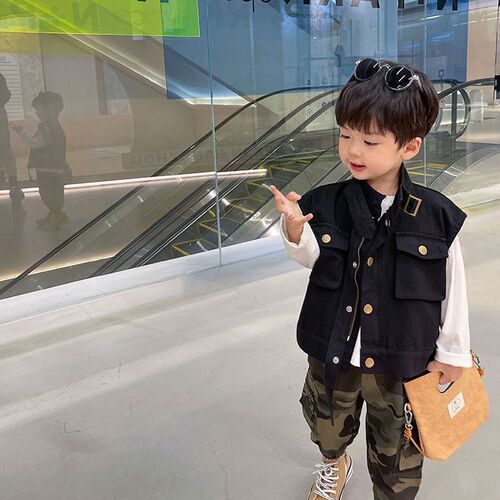 Boys' Vest 2024 Spring and Autumn New Korean Style Baby Workwear Tops for Children and Middle School Spring and Autumn Style Versatile Western Jackets