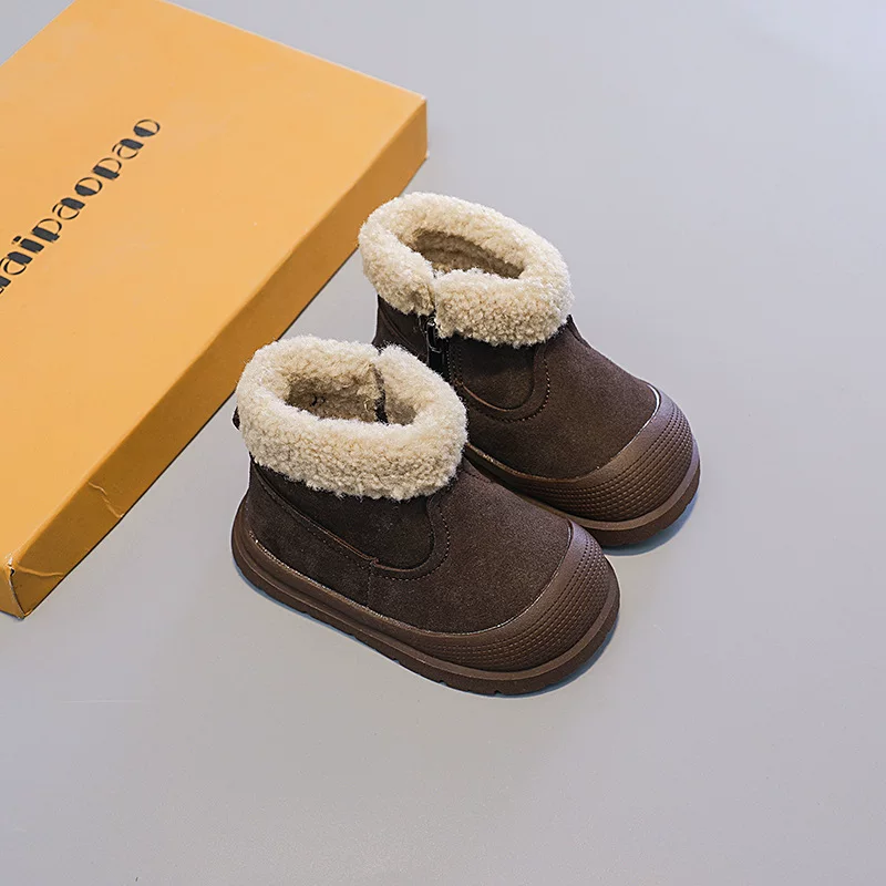 Winter children's boots for boys, warm comfortable shoes with zipper, genuine leather, soft sole