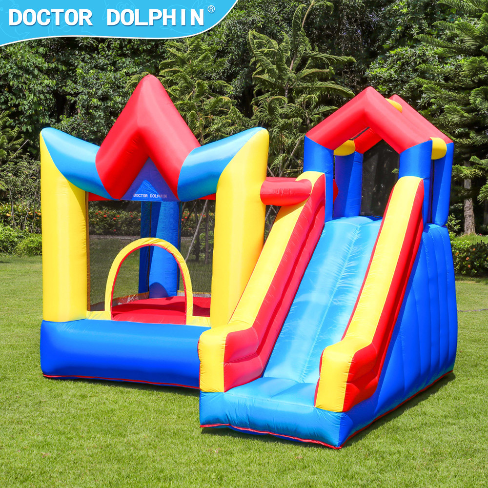 Castillo inflable pequeño para niños para uso en interiores y exteriores, trampolín de tela Oxford con tobogán, tipo inflable