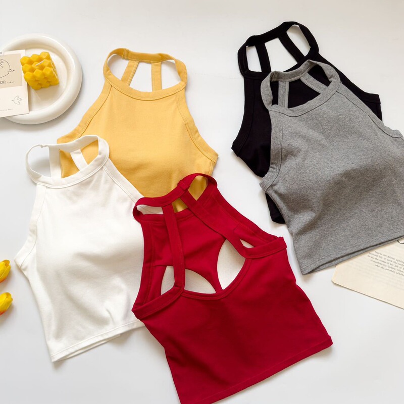 Halter Neck Vest-Style Short Top with Beautiful Back Design, Breathable, Suitable for Both Inner and Outer Wear, Integrated Chest Wrap Bra, Tight-Fitting, Exclusively for Cross-Border Sales, Can Be Worn Outside Halter Neck Vest-Style Short Top with Beautiful Back Design, Breathable, Suitable for Both Inner and Outer Wear, Integrated Chest Wrap Bra, Tight-Fitting, Exclusively for Cross-Border Sales, Can Be Worn Outside