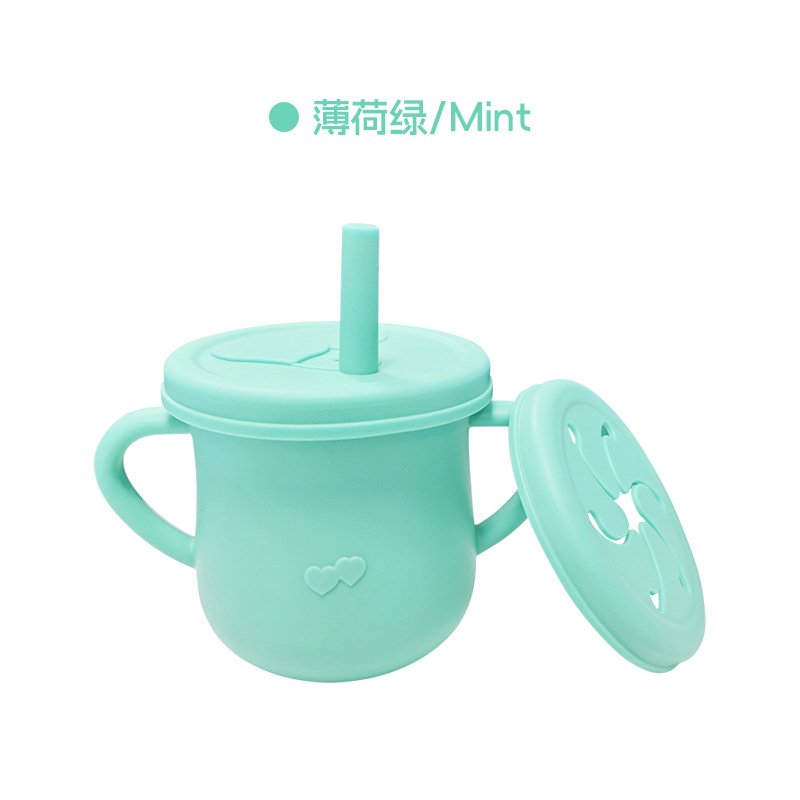 Taza de agua de silicona para niños, taza de agua de paja a prueba de fugas, taza de bocadillos de silicona para bebés, taza de agua para bebés