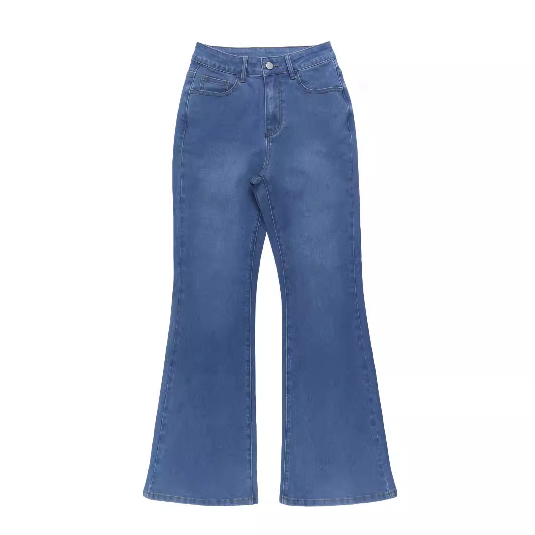 Pantalon en jean uni, extensible, à jambes larges, style rétro tendance et polyvalent, pour femme._voghion.com