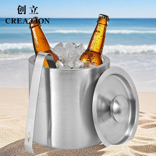 Exquisite vintage beer supplies 1.3L wine bucket stainless steel portable ice bucket outdoor picnic beverage bucket with ice clip
