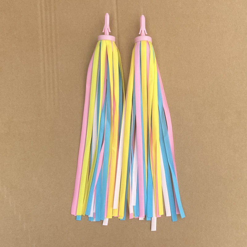 Equilibrio coche scooter manillar cinta para niños decoraciones de bicicleta cinta de color borla correa de pico campana de coche