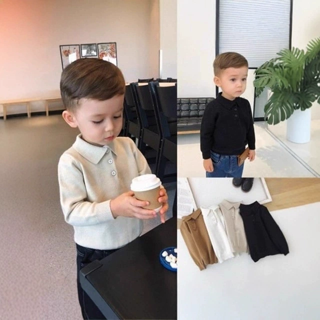 Детский свитер для мальчиков, новая коллекция осень-зима 2026, для маленьких и средних детей, стильный и модный трикотаж, базовая футболка-поддевка для мальчиков.