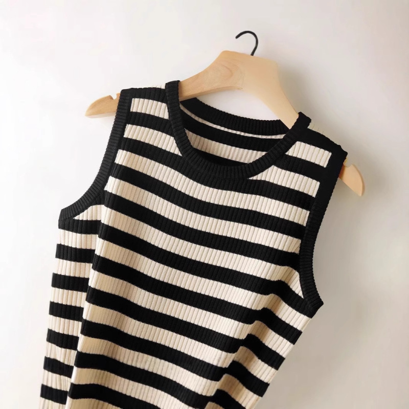 Summer Loose Sleeveless Top Women's Slim-fit Flesh Covering Women's Vest Base All-match Casual Striped Sling Vintage Summer Loose Sleeveless Top Women's Slim-fit Flesh Covering Women's Vest Base All-match Casual Striped Sling Vintage