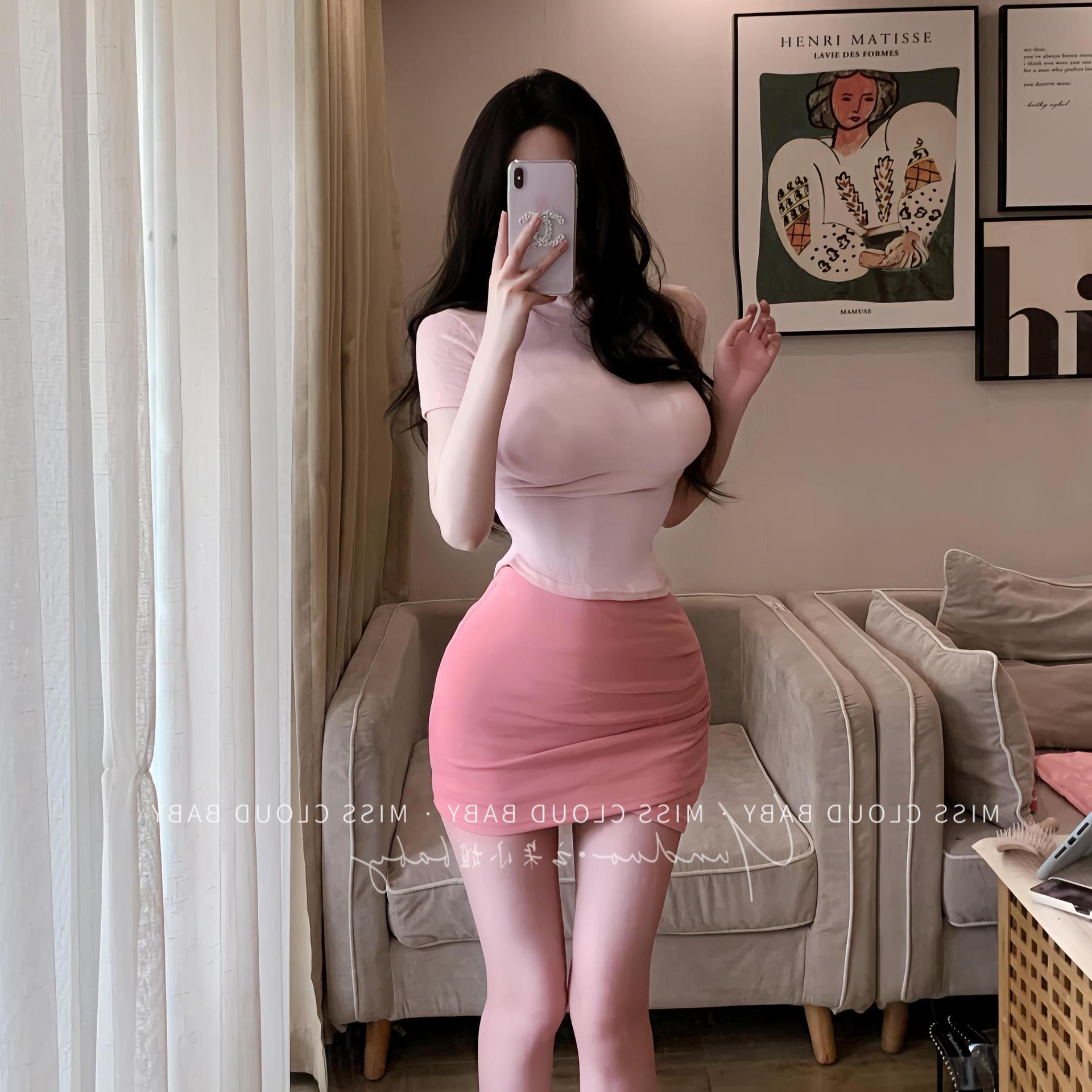 한국 뷰티 마이크로 투명 탑 섹시 퓨어 욕망 올 매치 하프 터틀넥 커브 헴 허리베이스 셔츠 반팔 티셔츠