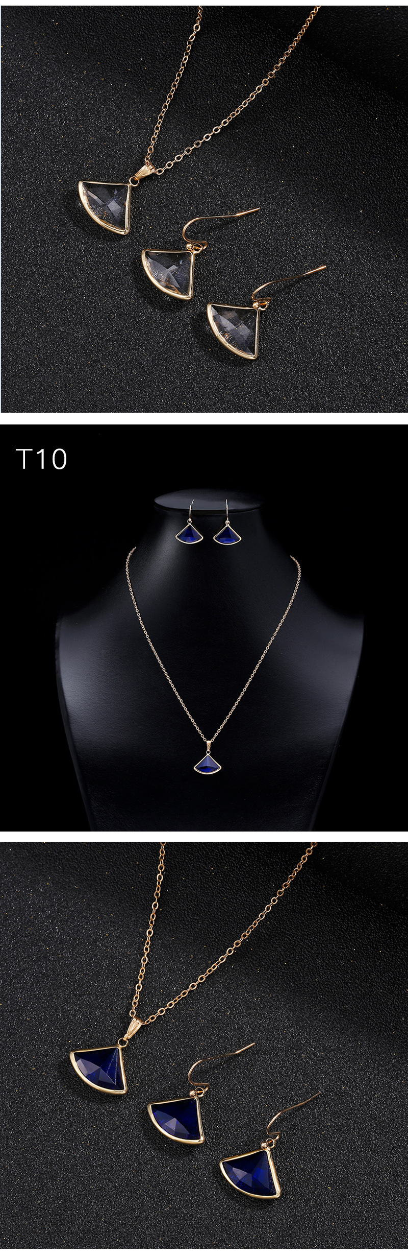 Two-piece Fan-shaped Crystal Glass Necklace Earrings display picture 8