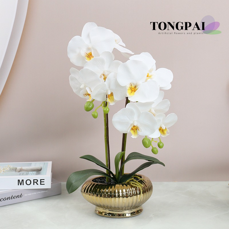 Flor Artificial sentir pegamento 5-cabeza mariposa orquídea flor artificial sola flor falsa 3D adornos de impresión transfronteriza al por mayor