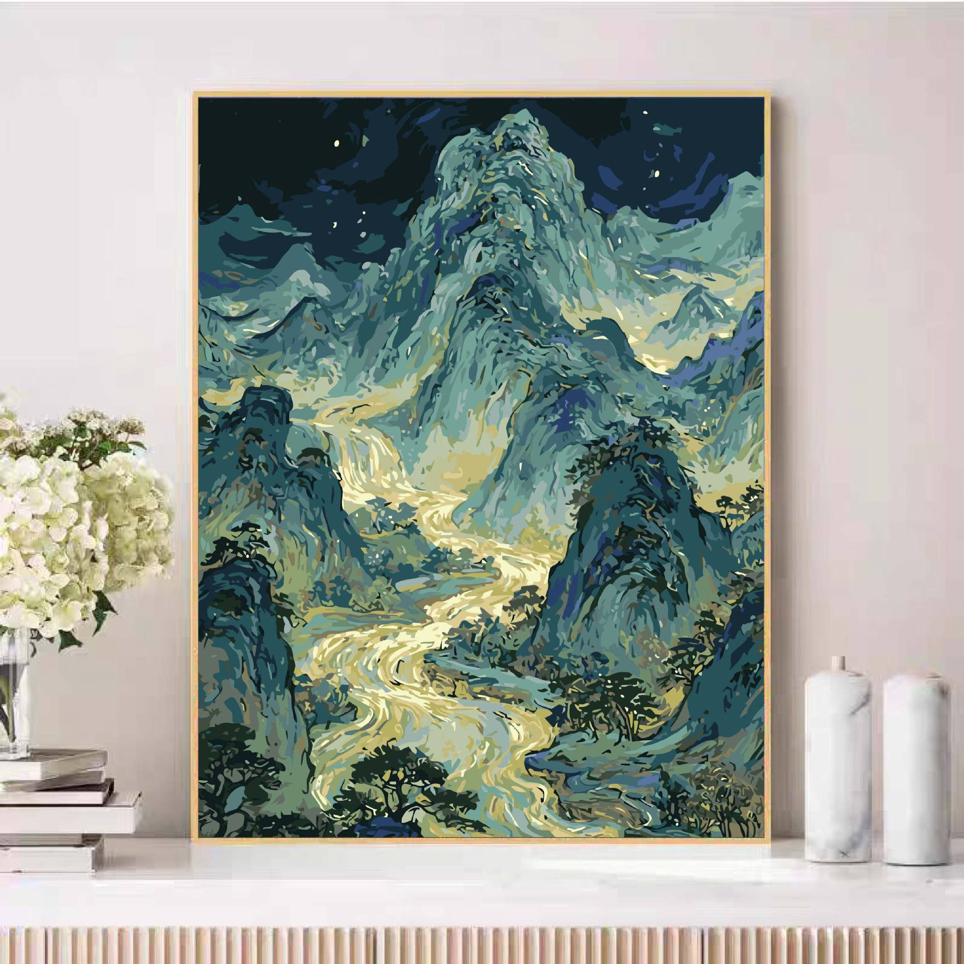 Nuevo mil millas de paisajes de montañas antiguos paisajes de curación de pintura al óleo digital hecha a mano DIY relleno de aceite de acrílico pintado
