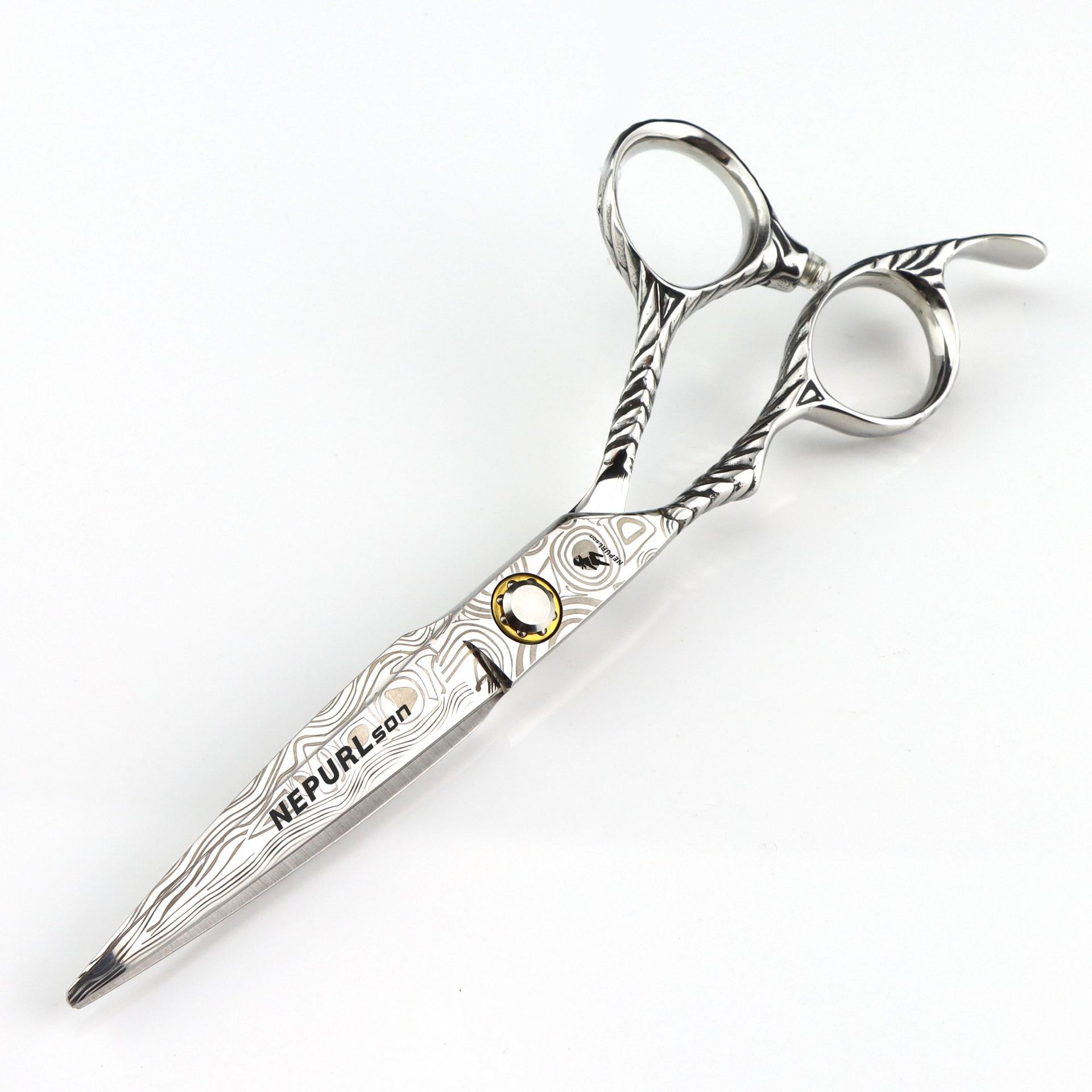 Tijeras de peluquería para zurdos con tornillo de cojinete de 6,0 pulgadas y patrón de Damasco: tijeras rectas para entresacar y cortar._voghion.com