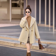 高级感大翻领毛呢外套女装2025冬季宽松系带气质羊毛呢大衣YE6518