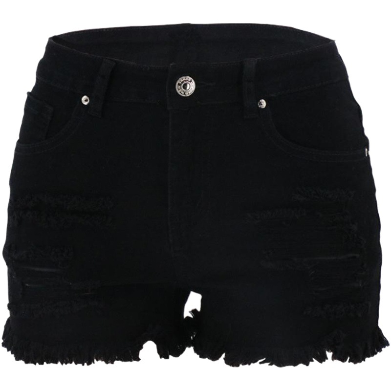 Nuevo en stock europeo y americano Amazon ripped lavado blanco y negro cintura alta elegante cercanías de las mujeres pantalones cortos de mezclilla
