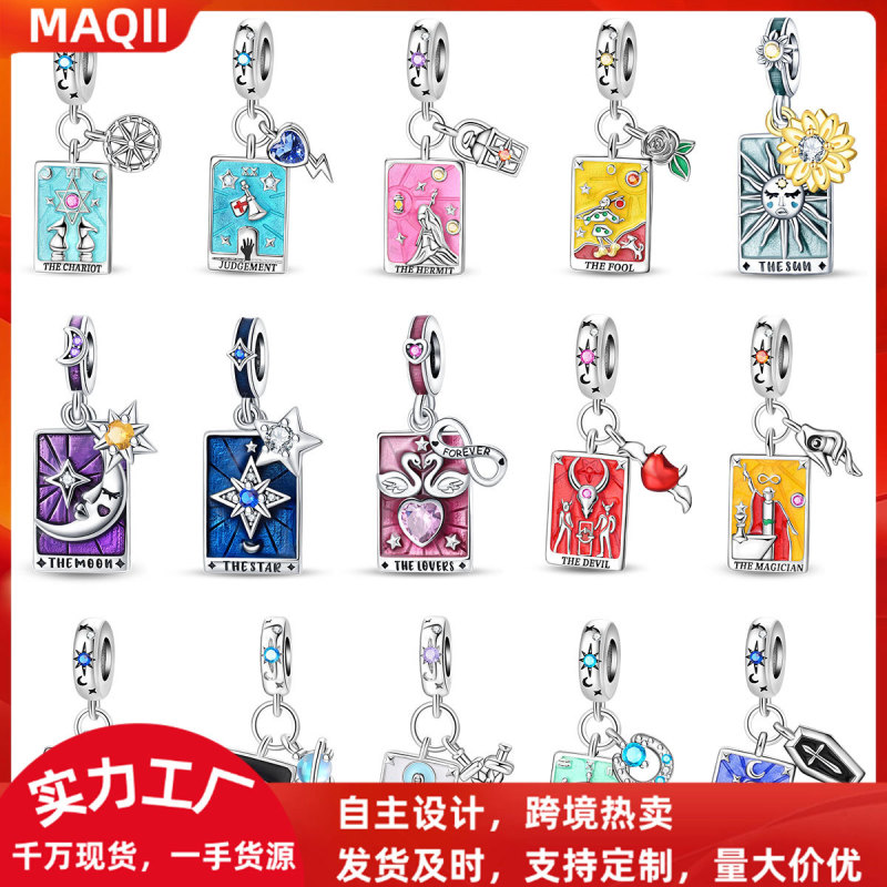 European and American Cross-Border Popular Tarot Card Star Moon Death Pendant Charm DIY Jewelry Accessories Bracelet Copper Silver-Plated