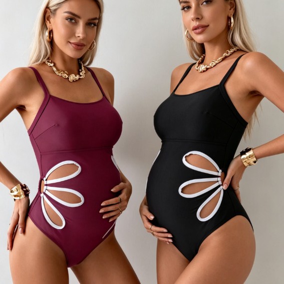 Cross-Border European and American Maternity One-Piece Swimsuit for Women, Conservative Belly-Covering Maternity Swimwear, Beach Vacation Swimsuit, Amazon