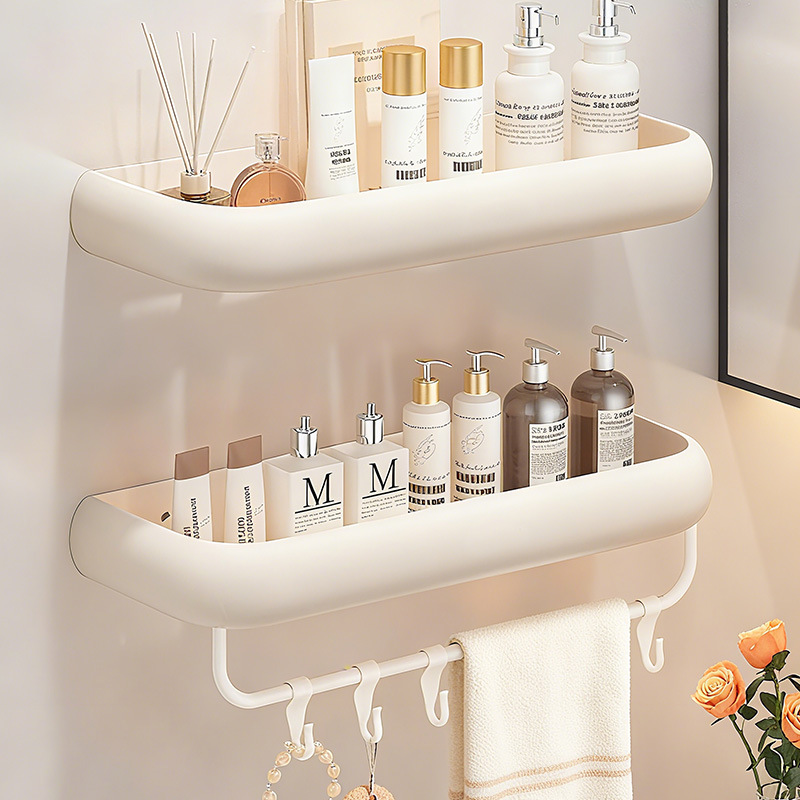 Milky White Suction Cup No-Drill Storage Rack Wall-Mounted Bathroom Washbasin Restroom Toilet Household Storage Rack