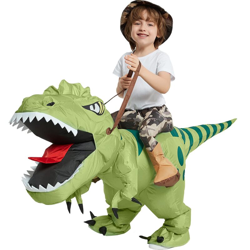 ホット販売子供の日ハロウィンハーフレングス乗馬恐竜乗り面白い衣装ティラノサウルストリケラトプスインフレータブルスーツ|undefined