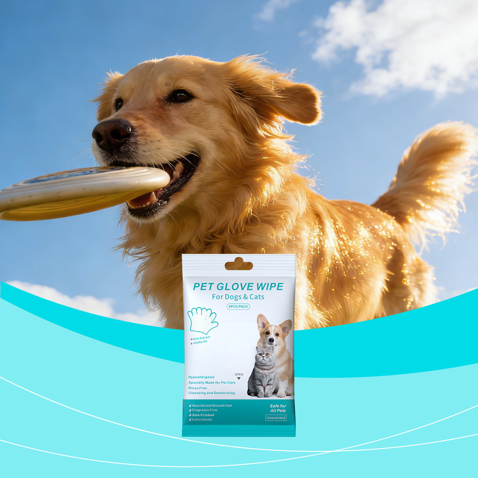 Pet No-Rinse Gloves and Wipes, Universal for Cats and Dogs, Convenient Cleaning, No-Rinse, Clean, Soft, Skin-Friendly Care