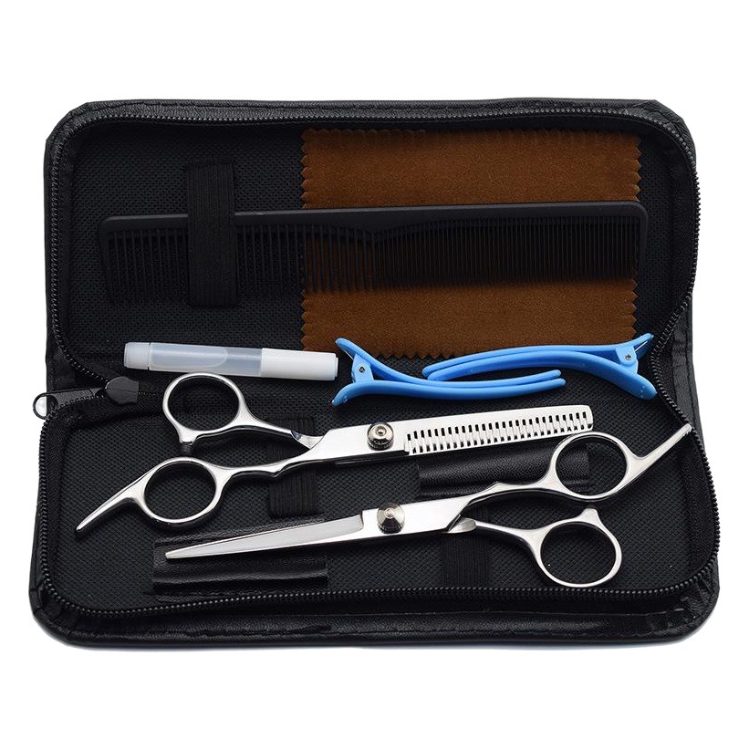 Venta al por mayor de fábrica de alta calidad tijeras de peluquería traje de peluquería del hogar tijeras planas tijeras de dientes combinación