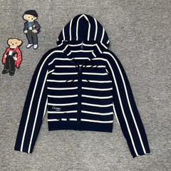 D's Haute Couture 25 初秋の新作ストライプフード付きジッパーニットカーディガンファッショナブルなレイジースタイルソフトワックス長袖カーディガン