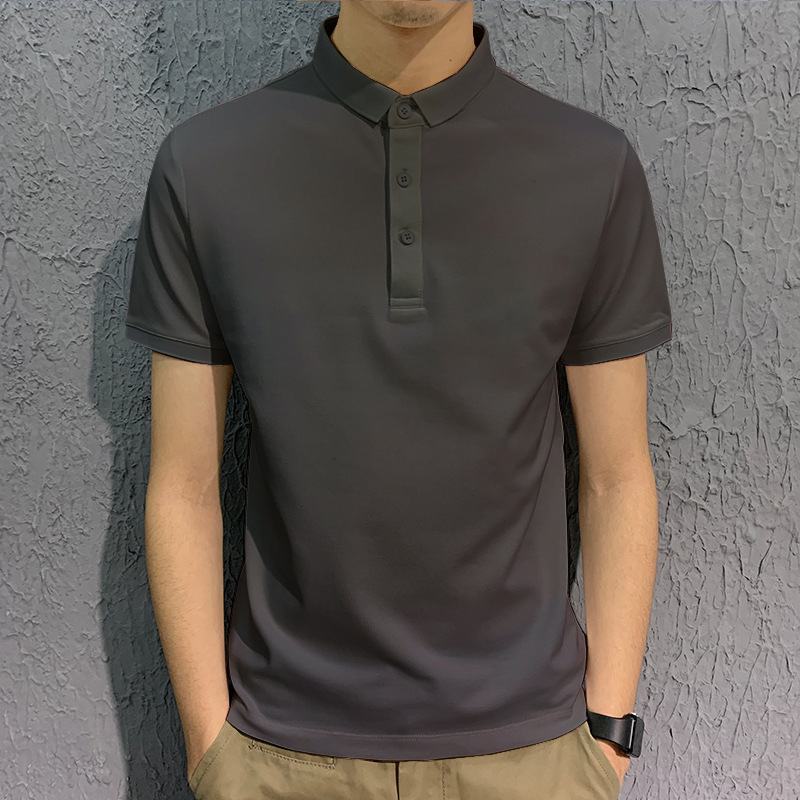 Men's Lapel Polo Shirt Summer Pure Color Short-Sleeved T-Shirt Loose Casual Business Trbottomyy T-Shirt Men's Bottoming Shirt