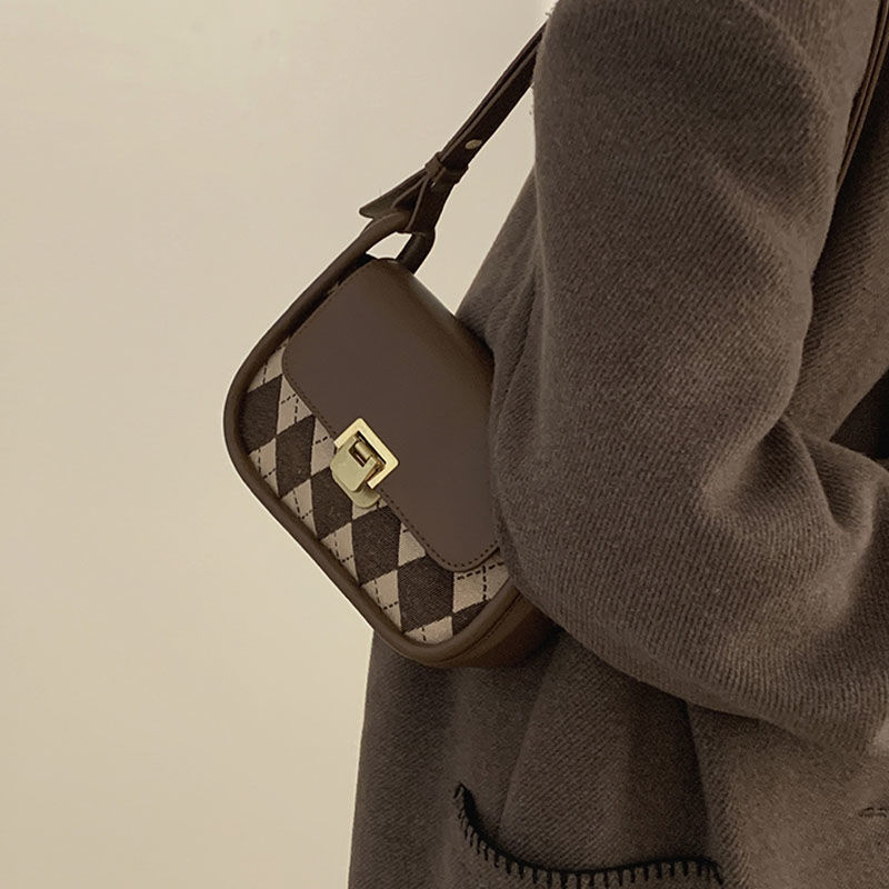Borsa a tracolla da donna French Niche 2025, nuova, trendy, retrò, a quadri, versatile, con design a sella._voghion.com