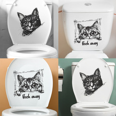 外貿黑白文藝貓咪兒童臥室馬桶貼家居裝飾牆貼貼紙自粘批發跨境
