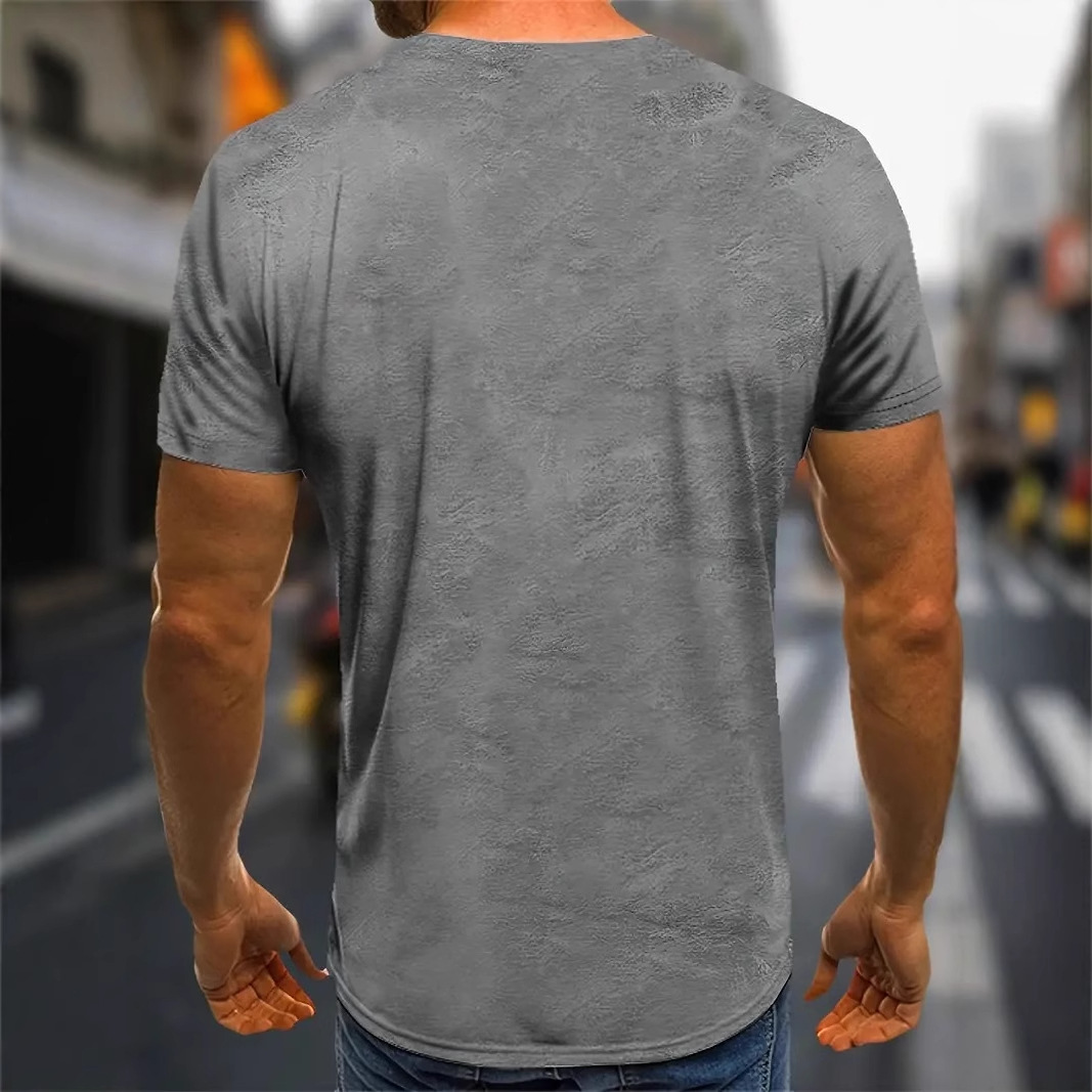 AliExpress europeo y americano venta caliente pseudo cordón decoración impresión 3D hombres verano suelto transpirable manga corta cuello redondo camiseta