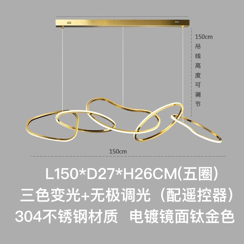 Candelabro de restaurante, barra de bar creativa de lujo ligero, sala de estar personalizada, estilo nórdico minimalista, círculo de acero inoxidable, arte, lámpara de forma especial