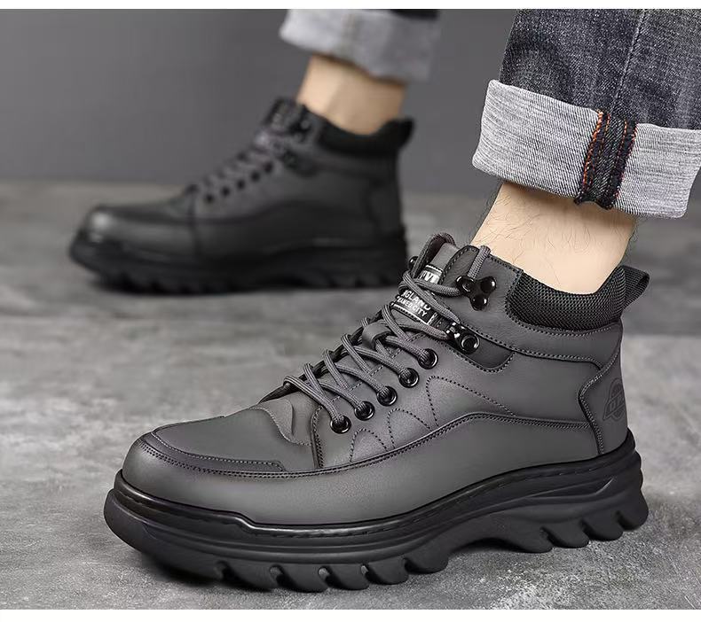 Stivaletti invernali uomo alti in pelle foderati stringati retro_voghion.com