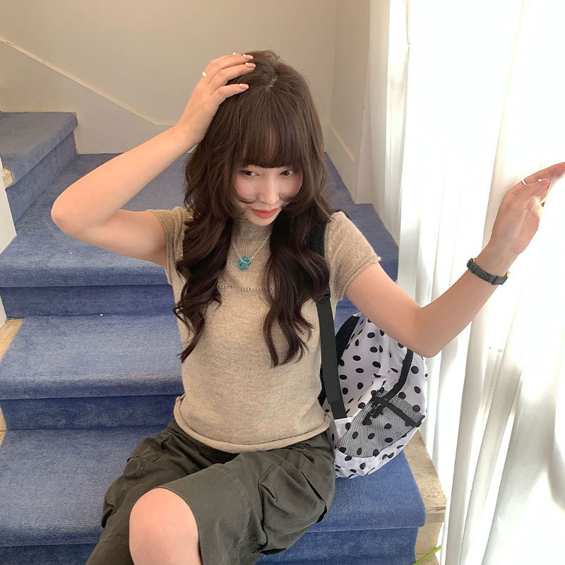 you think十三行春季新款韩式百搭通勤柔软短袖针织小衫女YT2642
