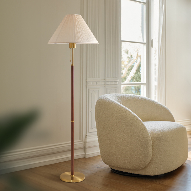 Medieval Style Solid Wood Floor Lamp Living Room Sofa Side Scandinavian Study Bedroom Bedside Retro Vertical Table Lamp Led