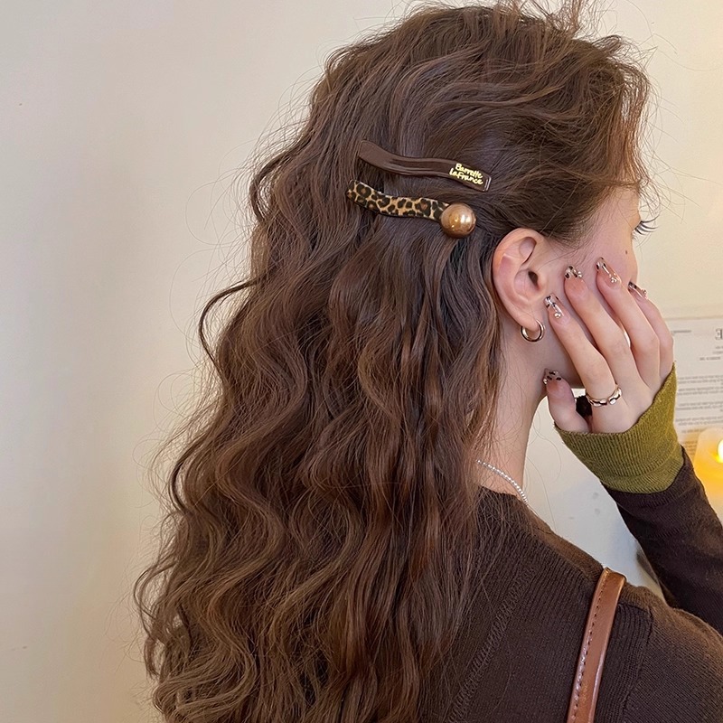 Retro Leopard Print Ball Hairpin Women's Forehead Bangs Side Hairpin 2025 New High-End Versatile Hairpin Hairpin