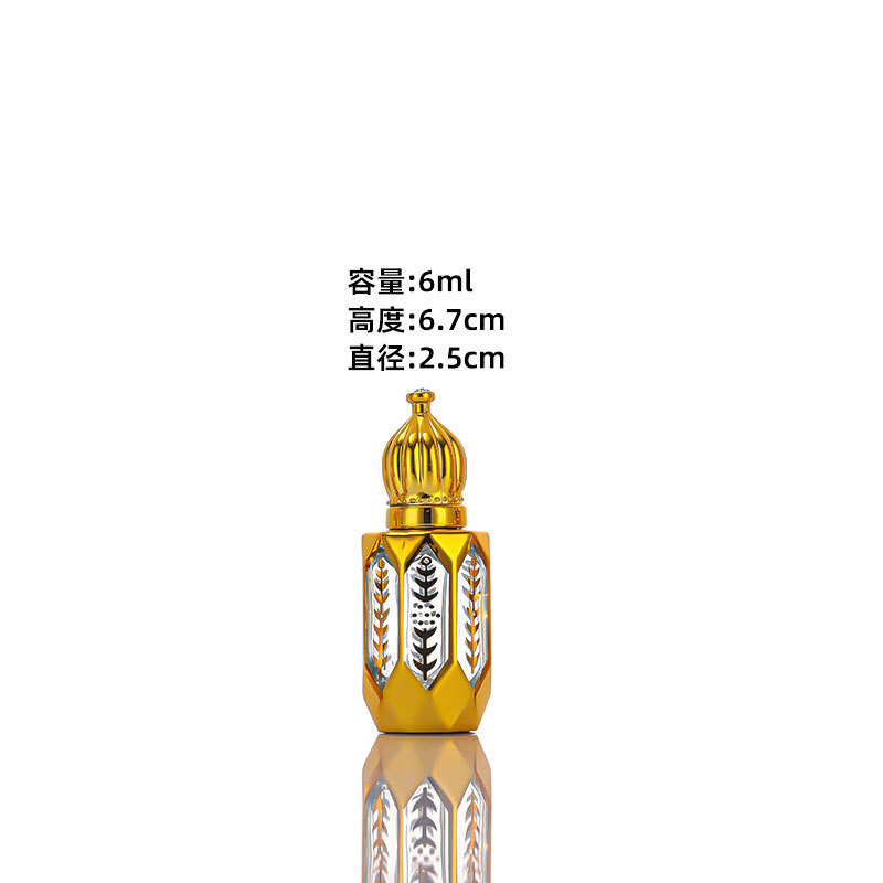 新しい中東電気メッキホットスタンピングパターンエッセンシャルオイルローラーボールガラスボトルポータブル旅行ホットスタンピング香水空ボトル|undefined