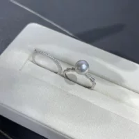 Серебряное кольцо S925, 7-8 мм, морская вода, акойя, настоящий конопляный жемчуг, круглое, яркое, легкое кольцо, штабелируемое, многоразовое