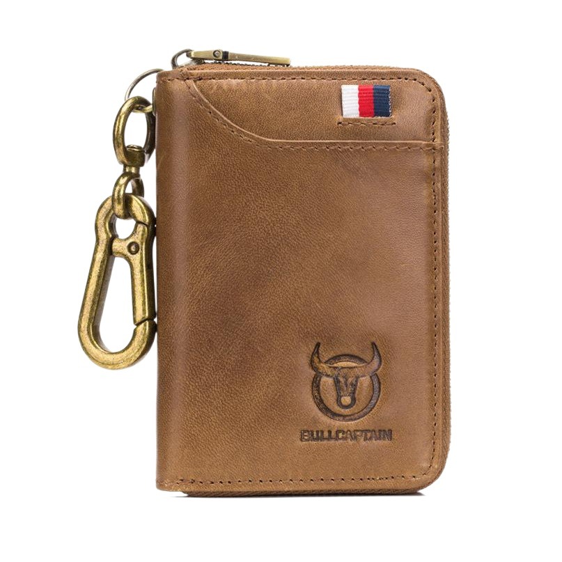 Capitán Niu caja de la llave del coche de cuero genuino de los hombres montado en la cintura protector de la entrada antirrobo cepillo de cuero de vaca bolso de la llave dos en uno monedero