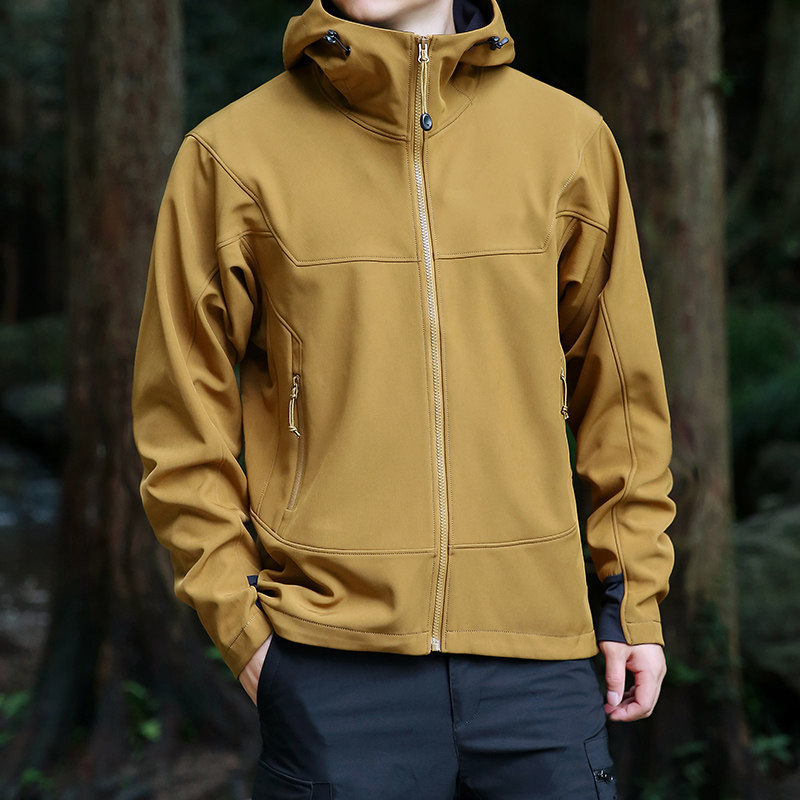 Men's Softshell Jacket with Fleece Lining, Warm and Windproof for Autumn and Winter, Waterproof Fleece Jacket with Hood