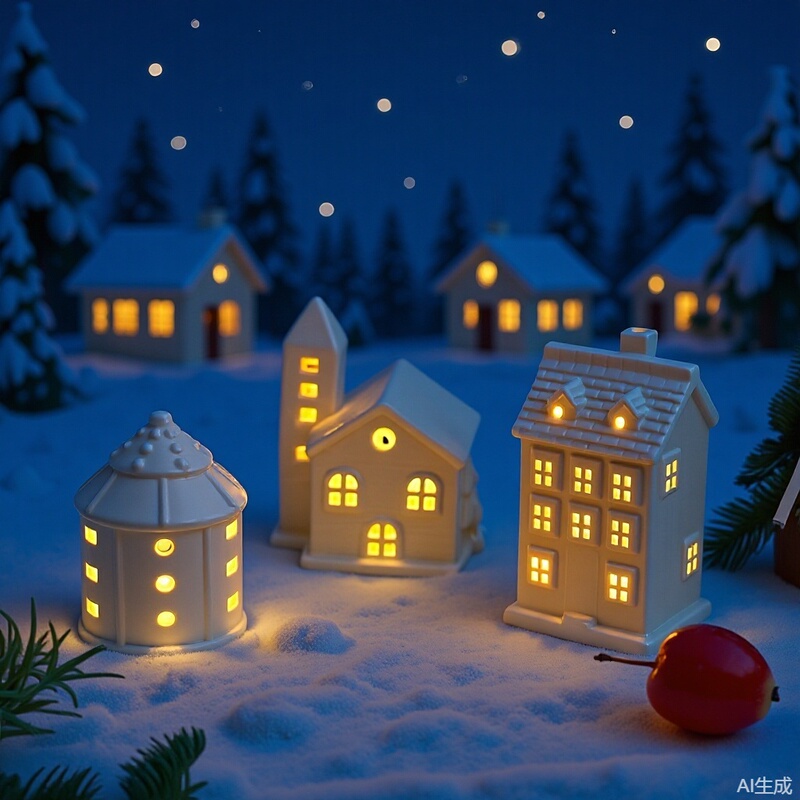 Cross-Border Ceramic Christmas Tree with Lights, Small House Ornaments, Nordic Ins Christmas Lights, Christmas Decorations